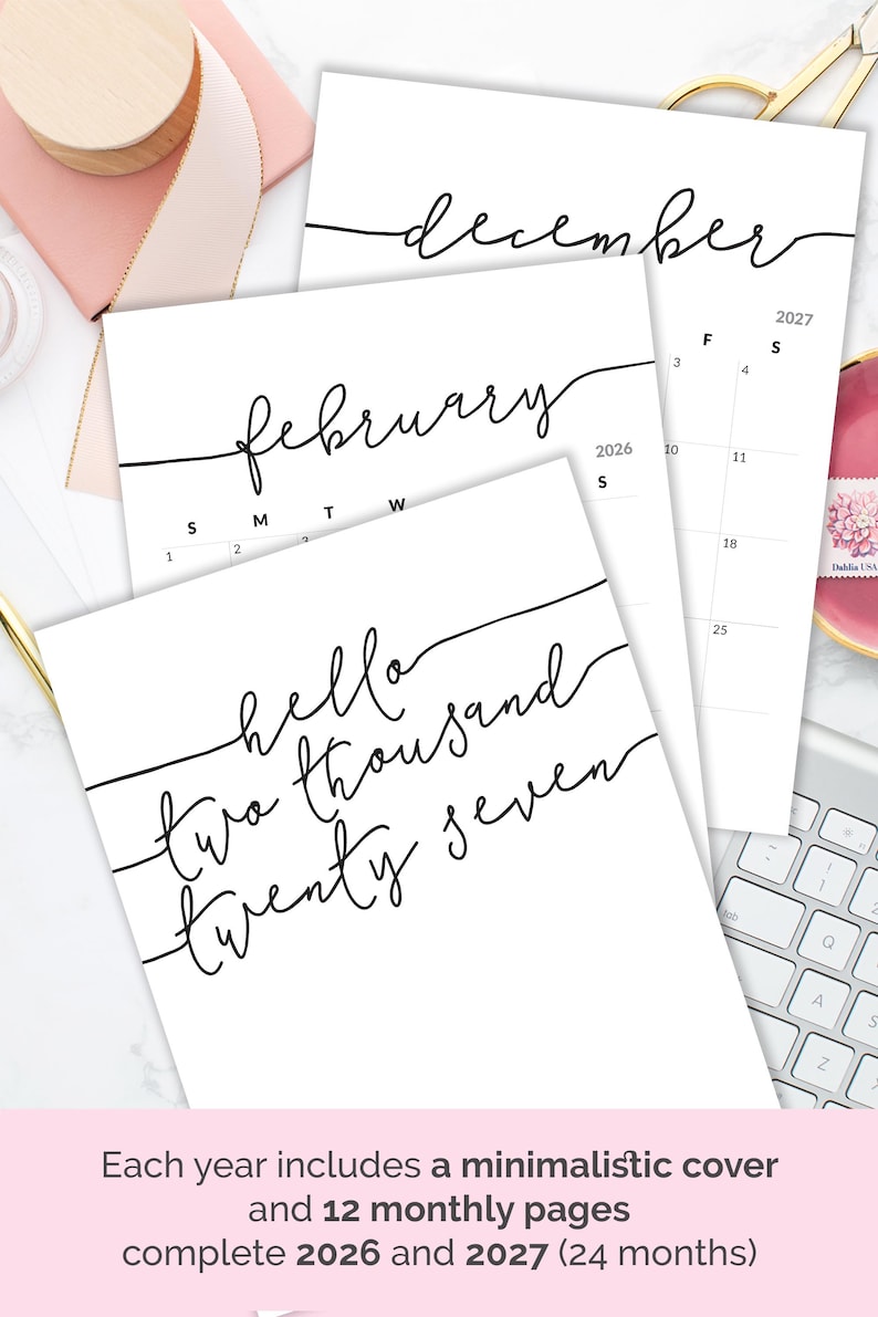 Printable Calendar 2026-2027 Calendar for Frame Planner Calendar Planner Insert Calendar Refills Minimalist Calendar PDF Monthly Calendar image 3