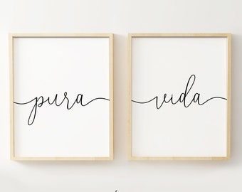 Pura Vida Druck, Zitat Druck Diptychon, Set von 2 druckbare Poster, inspirierende Zitat, motivierende Poster, Reisen, Strand, Surfen Home Prints