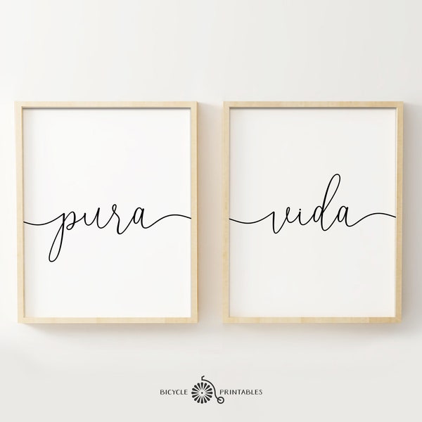 Pura vida print, Quote Print Diptych, Set of 2 Printable Posters, Inspirational Quote, Motivational Poster, Travel, Beach, Surf Home Prints