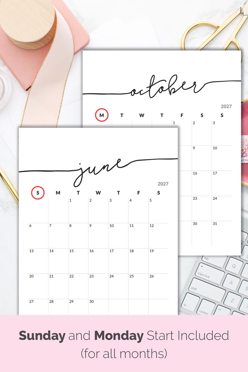 Printable Calendar 2026-2027 Calendar for Frame Planner Calendar Planner Insert Calendar Refills Minimalist Calendar PDF Monthly Calendar image 2