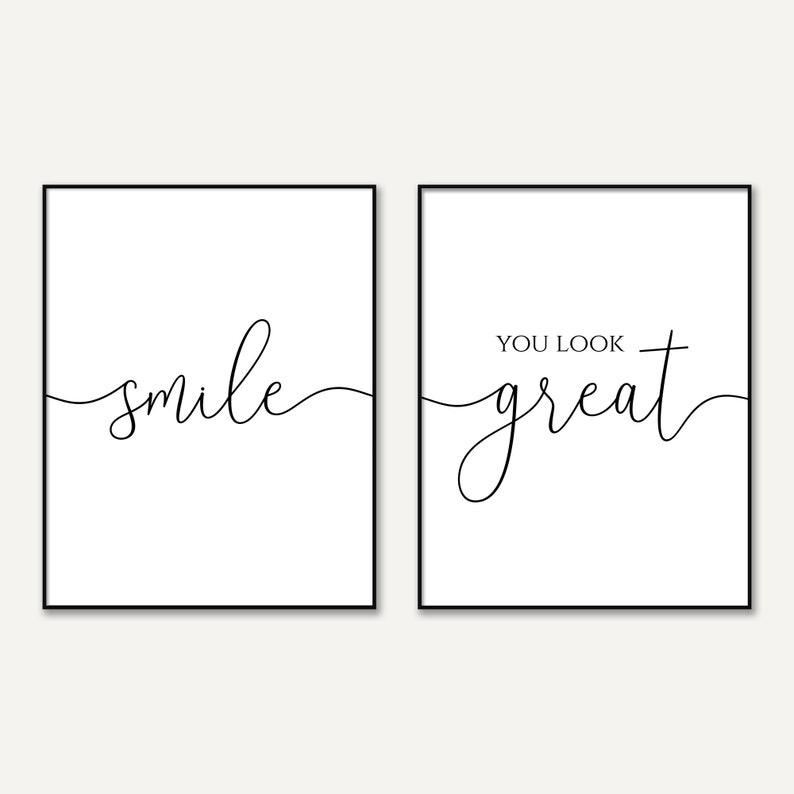 Smile You Look Great Quote Print Diptych Inspirational Quote Etsy