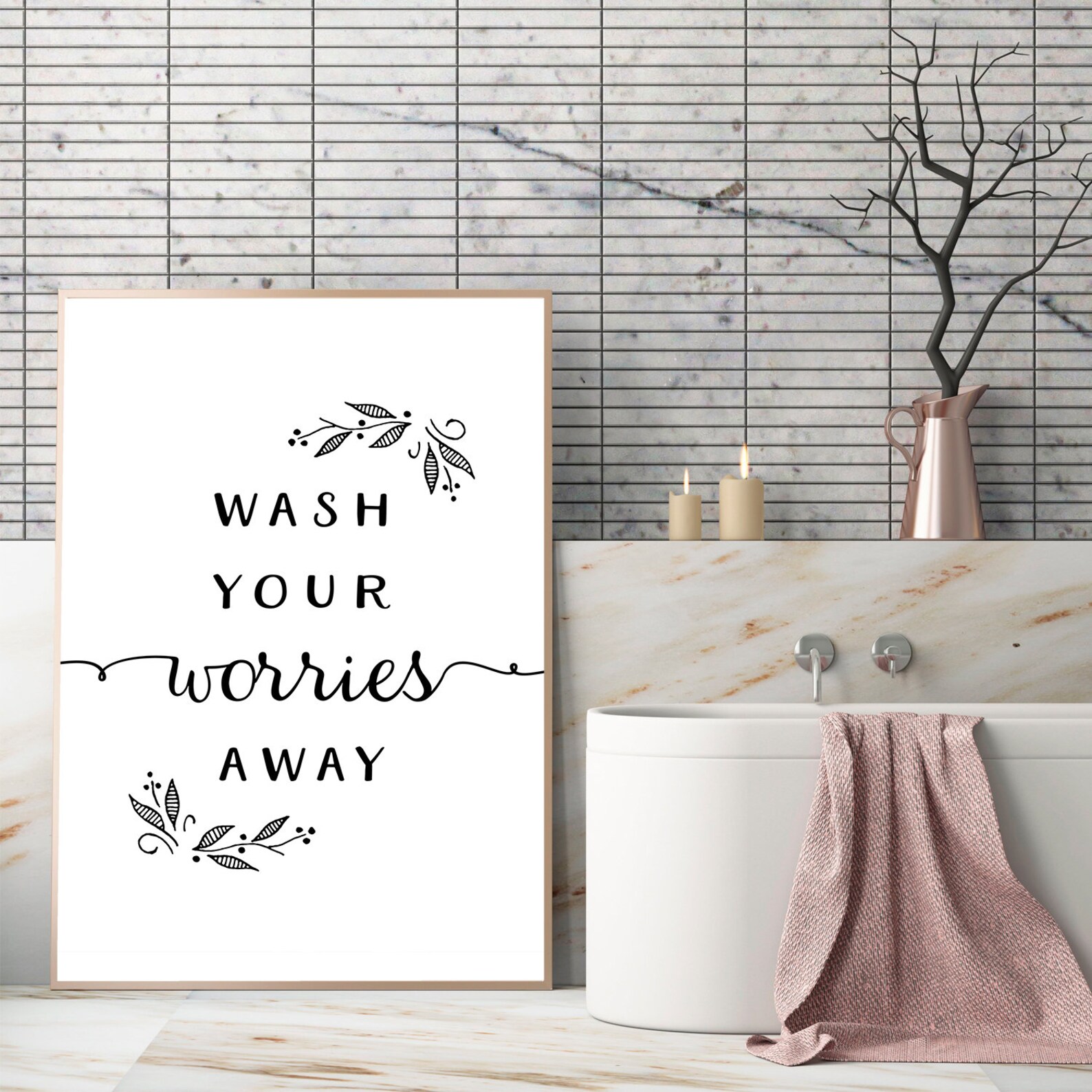 Wash Your Worries Away Bathroom Wall Art Printable Quote Modern ...