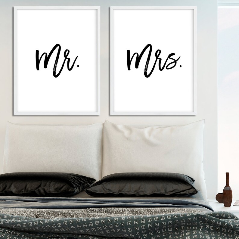 mr mrs printable quote set of 2 bedroom decor above bed quote etsy