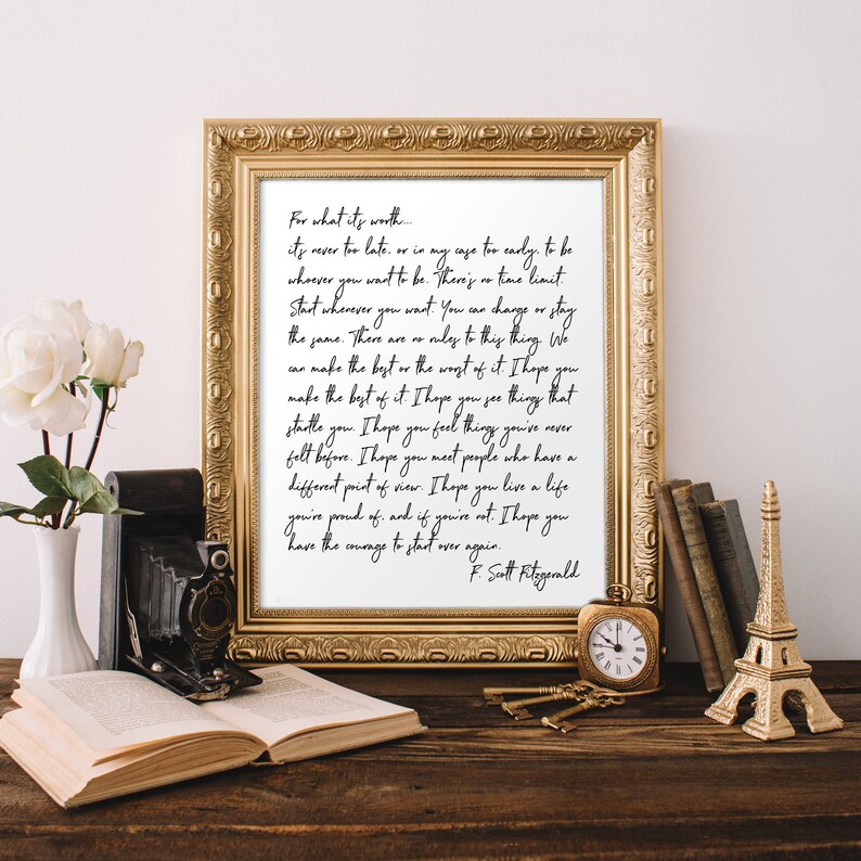 Scott Fitzgerald Poem Print for What It's Worth Quote Etsy