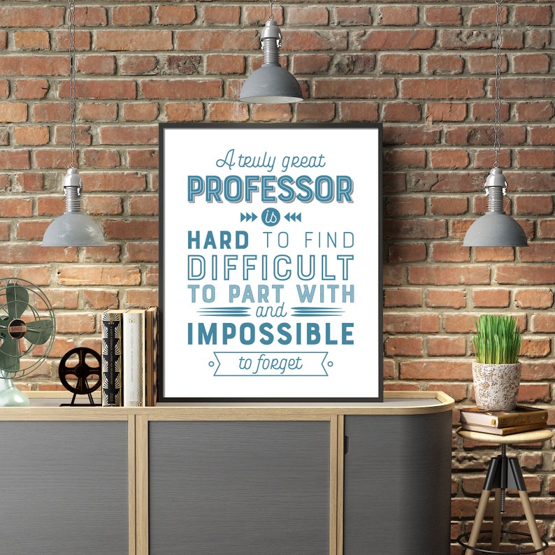 May include: A motivational quote about a great professor, printed on a white background with blue text. The quote reads "A truly great professor is hard to find, difficult to part with, and impossible to forget."