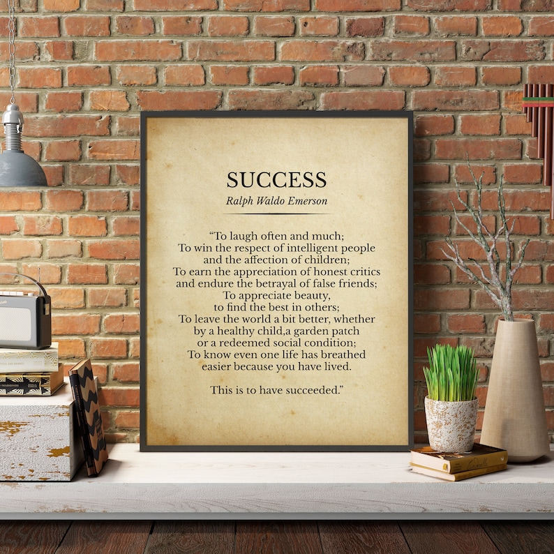 Success Ralph Waldo Emerson Poem Print Decor Inspirational