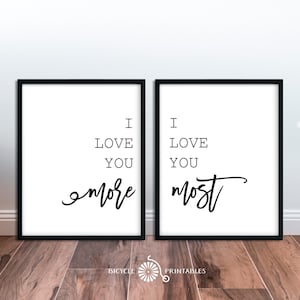 I Love You More Ik hou van jou het meest romantische citaat print set van 2 prints thuis slaapkamer muur decor liefde citaat paar citaat minimalistische muurkunst