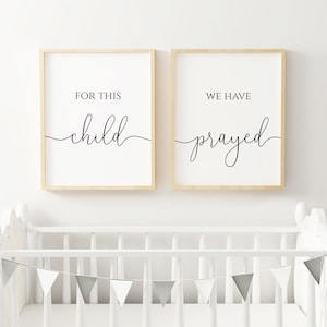 Para este niño hemos rezado vivero cita imprimir díptico, bebé decor signo, decoración de la guardería, por encima de la decoración de la cuna, pared arte impresión conjunto de 2 carteles