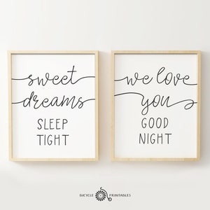 Sweet dreams we love you, Sleep tight good night – Nursery Printable Quotes, Printable Poster Set of 2 Pieces, Baby Decor, Nursery Wall Art
