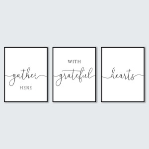 Gather Here With Grateful Hearts Quote Print Triptych, Living Room and ...
