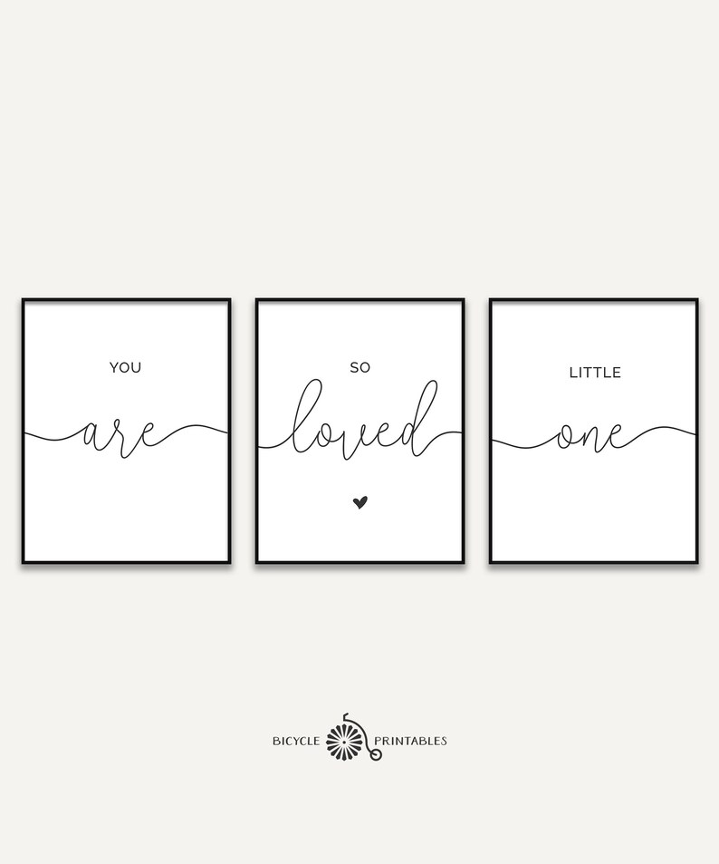 Je bent zo geliefd, kleintje - Nursery Printable Quote, Afdrukbare Poster Set van 3 stukken, Baby Decor Wall Art, Ouders Liefde, Nursery Sign afbeelding 3