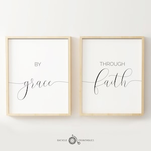 By Grace through Faith –Printable Quote, Diptych, Printable Poster Set of 2 Pieces, Christian Home Decor, Wall Art Decor, Living Room Art