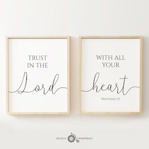 Trust in the Lord with all your heart Proverbs 3 5 Printable Poster Set of 2 Pieces, Scripture Printable Quote Christian Wall Decor DOWNLOAD
