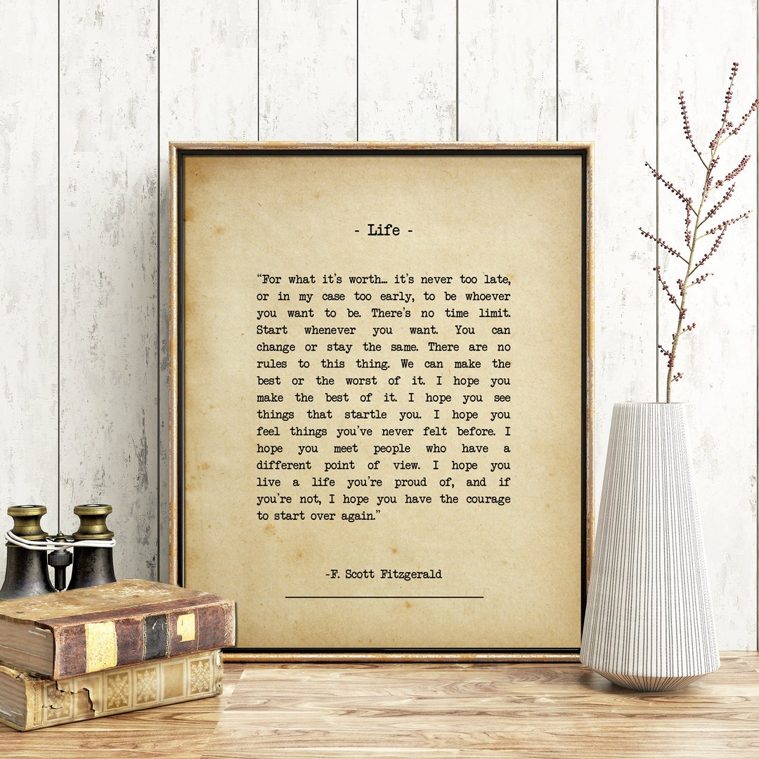 For What It's Worth Quote Print Scott Fitzgerald Poem Print Poetry