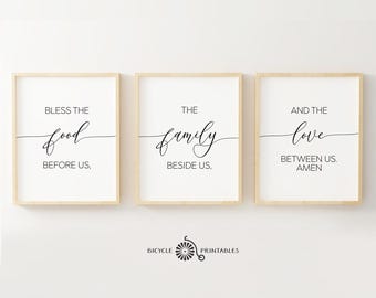 Segne das Essen vor uns, die Familie neben uns und die Liebe zwischen uns Amen, druckbares Zitat, Küchenwand-Kunstdruck-Set, Wohnzimmerdekor