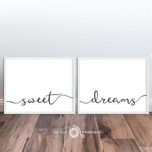 Sweet Dreams Set of 2 Prints Above Bed Art Above Crib Decor Printable Art Bedroom Wall Art Nursery Art  Nursery Decor Calligraphy Print