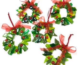5 pc glass christmas wreath ornament set christmas ornaments glass ornaments fused glass holiday ornaments free shipping - Fused Glass Christmas Ornaments 5 pc glass christmas wreath ornament set christmas ornaments glass ornaments fused glass holiday ornaments free shipping - Fused Glass Christmas Ornaments