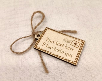 Hang tag, gepersonaliseerde houten tag met bericht, pakketlabel, houten pakketmarkering, tag voor bruiloft, verjaardag, doop