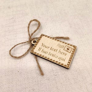 Etiqueta colgante, etiqueta de madera personalizada con mensaje, etiqueta de paquete, marcador de paquete de madera, etiqueta para boda, cumpleaños, bautizo
