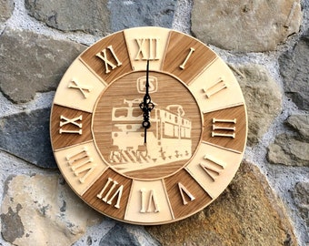 Station clock, wooden clock, wall clock, wooden wall clock, vintage clock, old clock, man clock, gift for train lover, gift for traveler