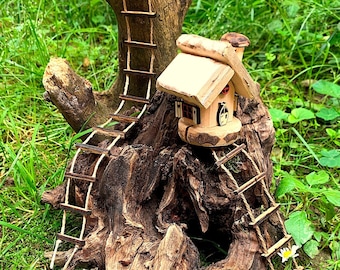 Miniature fairy gnome ladder wood and rope 6 to 26 inches, wooden gnome house accessories, treehouse ladder, doll house furniture miniatures