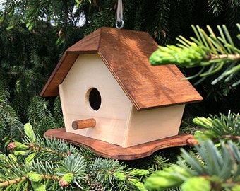 Bird house wood, bird feeder, bird box, garden furniture, wooden cottage, wooden bird house, bird nest, gift idea, mountain, cuckoo clock