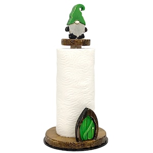 Porta rotolo in legno per carta da cucina, porta asciugatutto in legno con gnomo, arredo rustico campagna e montagna, idea regalo originale