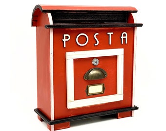 Wood mailbox letterbox post stand, american style post box, vintage style large format wooden mailbox, red letterbox