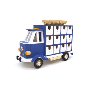 Calendario dell'avvento in legno, calendario di natale, casetta avvento, camion in legno, calendario perpetuo, regalo bambini, regalo natale