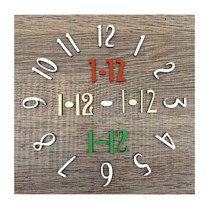 Números de madera para reloj de bricolaje, serie del 1 al 12, 2,5 cm de altura, 15 piezas de números coloridos en varias fuentes Juego de números de madera para bricolaje