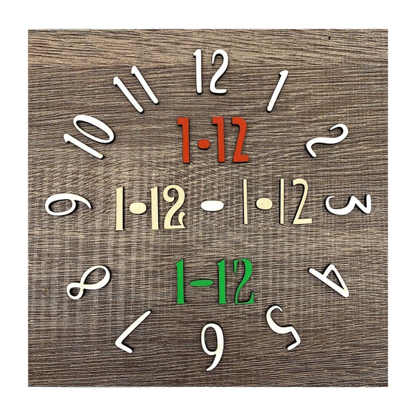 Clock wood numbers set for DIY Clock Series 1 to 12, 15 Pieces Set of Colorful and Various Fonts Wooden Numbers for DIY
