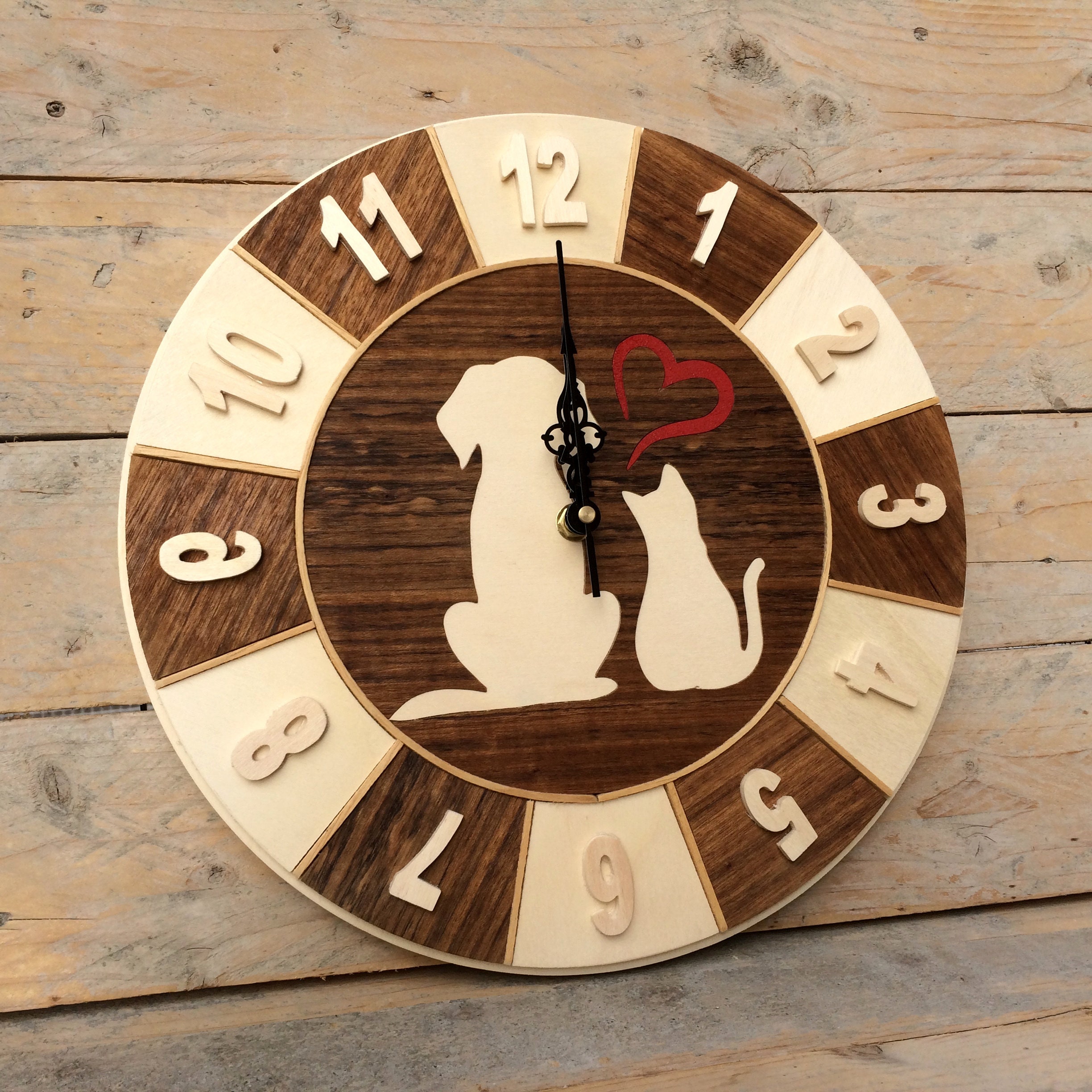Wooden Cat and Dog Wall Clock, Kids Room Clock, Pet Clock With Arabic ...