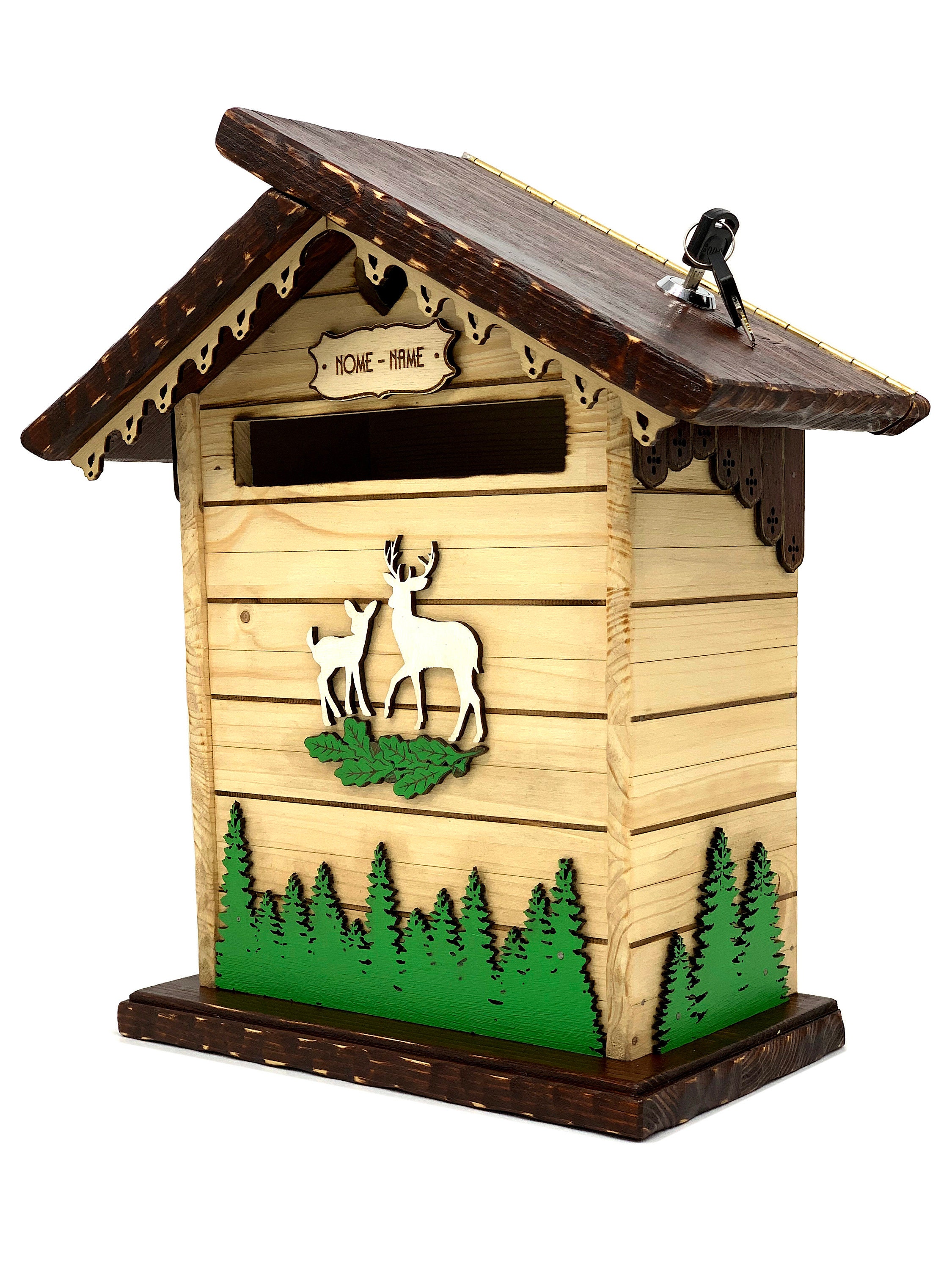 Rustic Deer Mail Box Wooden Mail Box Post, Wooden Mailbox With Deer, Outdoor Mailbox ...