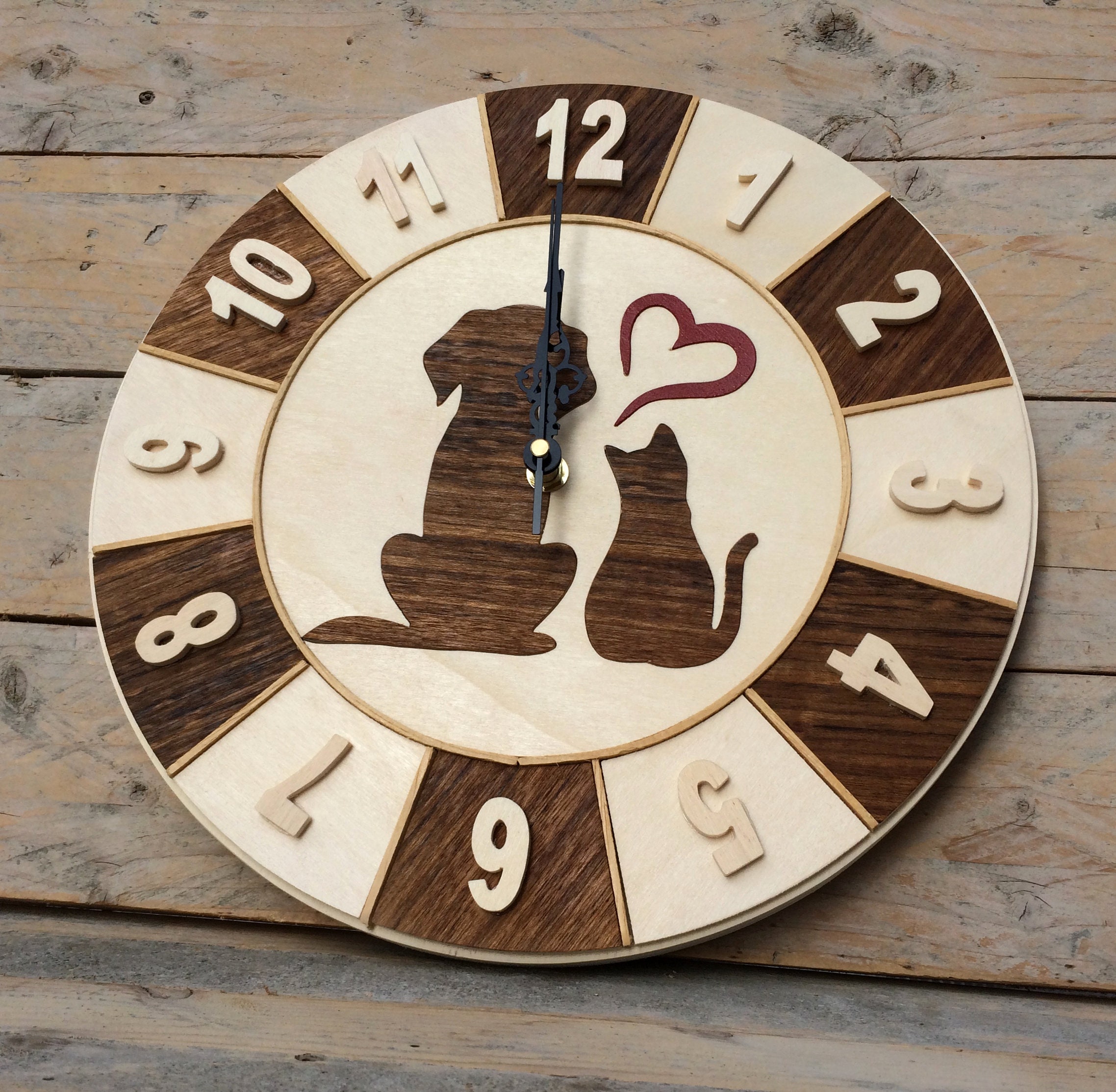 Wooden Cat and Dog Wall Clock, Kids Room Clock, Pet Clock With Arabic ...