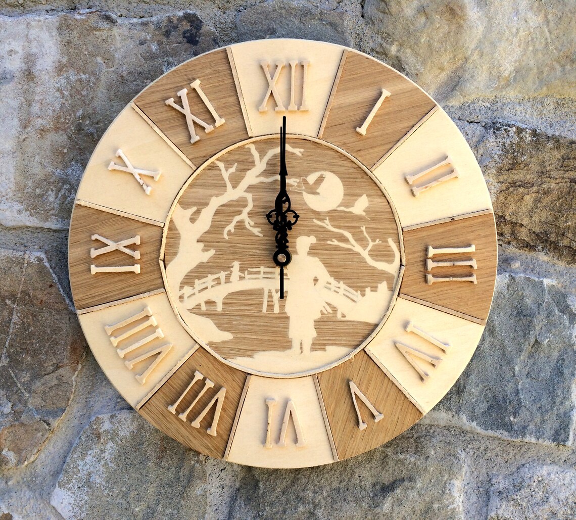 Wooden Wall Clock Quartz Clock Samurai Japanese Style Etsy