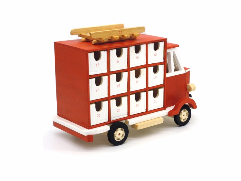 Advent calendar, wooden calendar, christmas calendar, wooden truck, red calendar, gift idea, advent calendar box, advent box, advent wood image 8