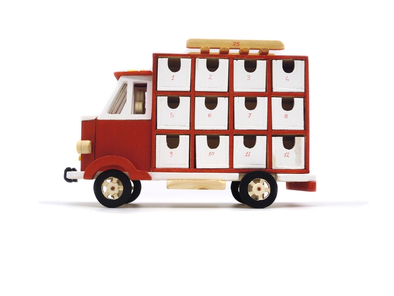 Advent calendar, wooden calendar, christmas calendar, wooden truck, red calendar, gift idea, advent calendar box, advent box, advent wood image 6