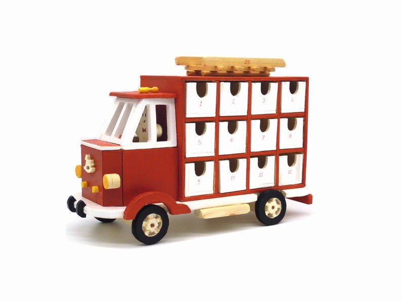 Advent calendar, wooden calendar, christmas calendar, wooden truck, red calendar, gift idea, advent calendar box, advent box, advent wood image 4