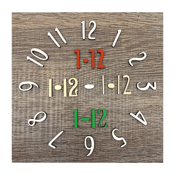 Numeri in legno per orologio fai da te, serie da 1 a 12, 2,5 cm altezza, set da 15 pezzi di numeri colorati in vari font in legno fai da te