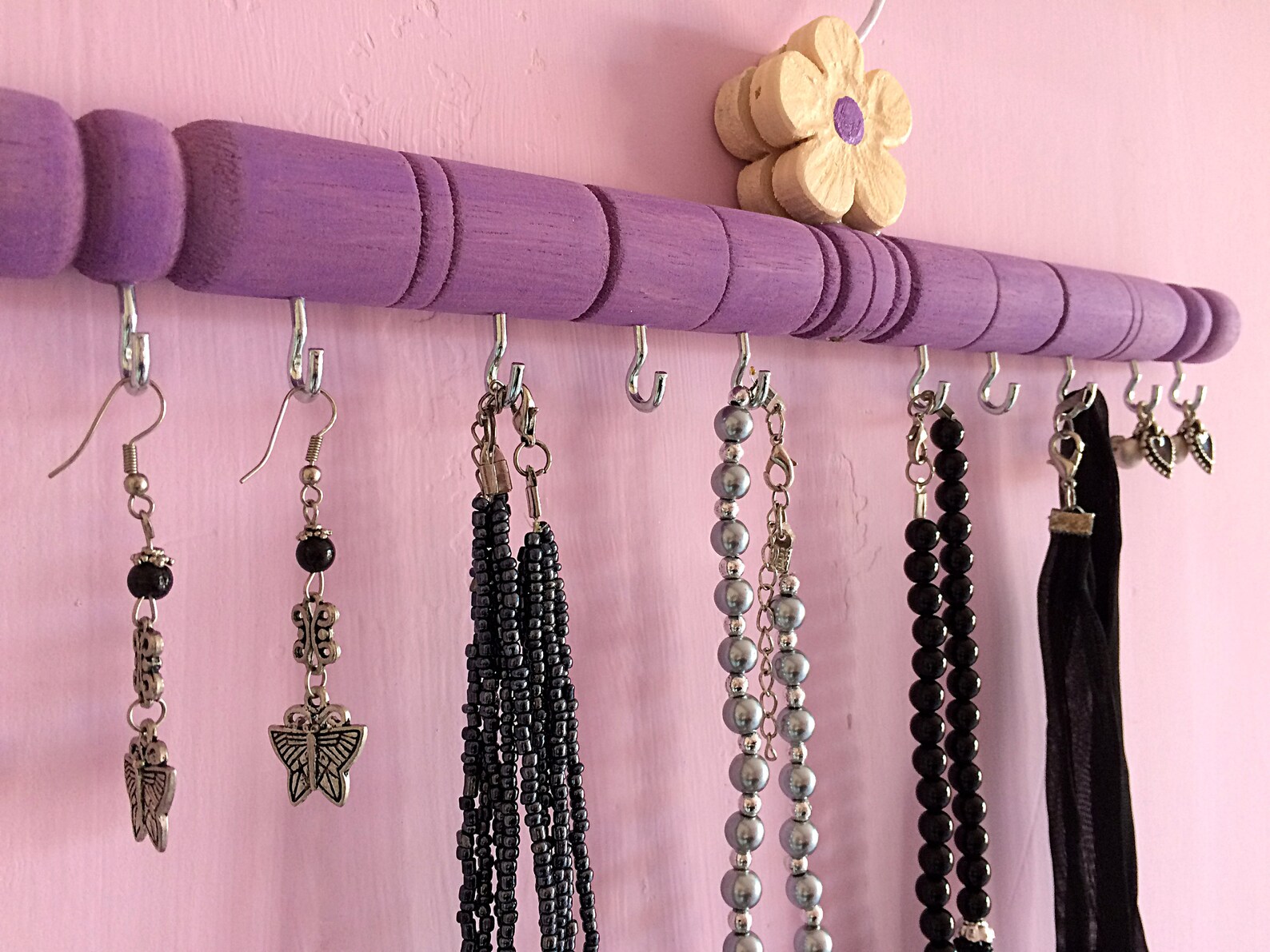 Necklace Holder Wall Shabby Chic Hooks Earrings Holder Etsy