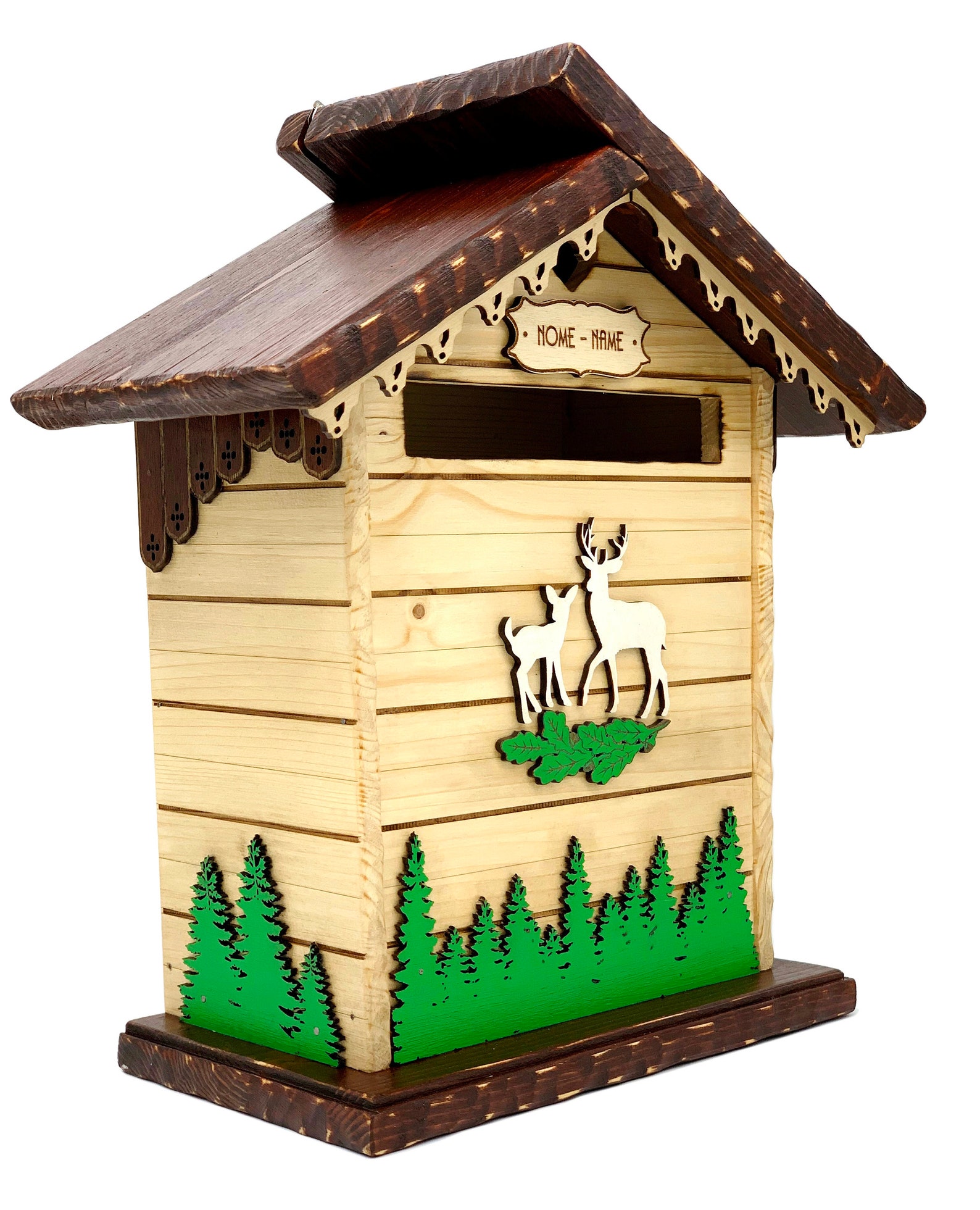 Rustic Deer Mail Box Wooden Mail Box Post, Wooden Mailbox With Deer, Outdoor Mailbox ...