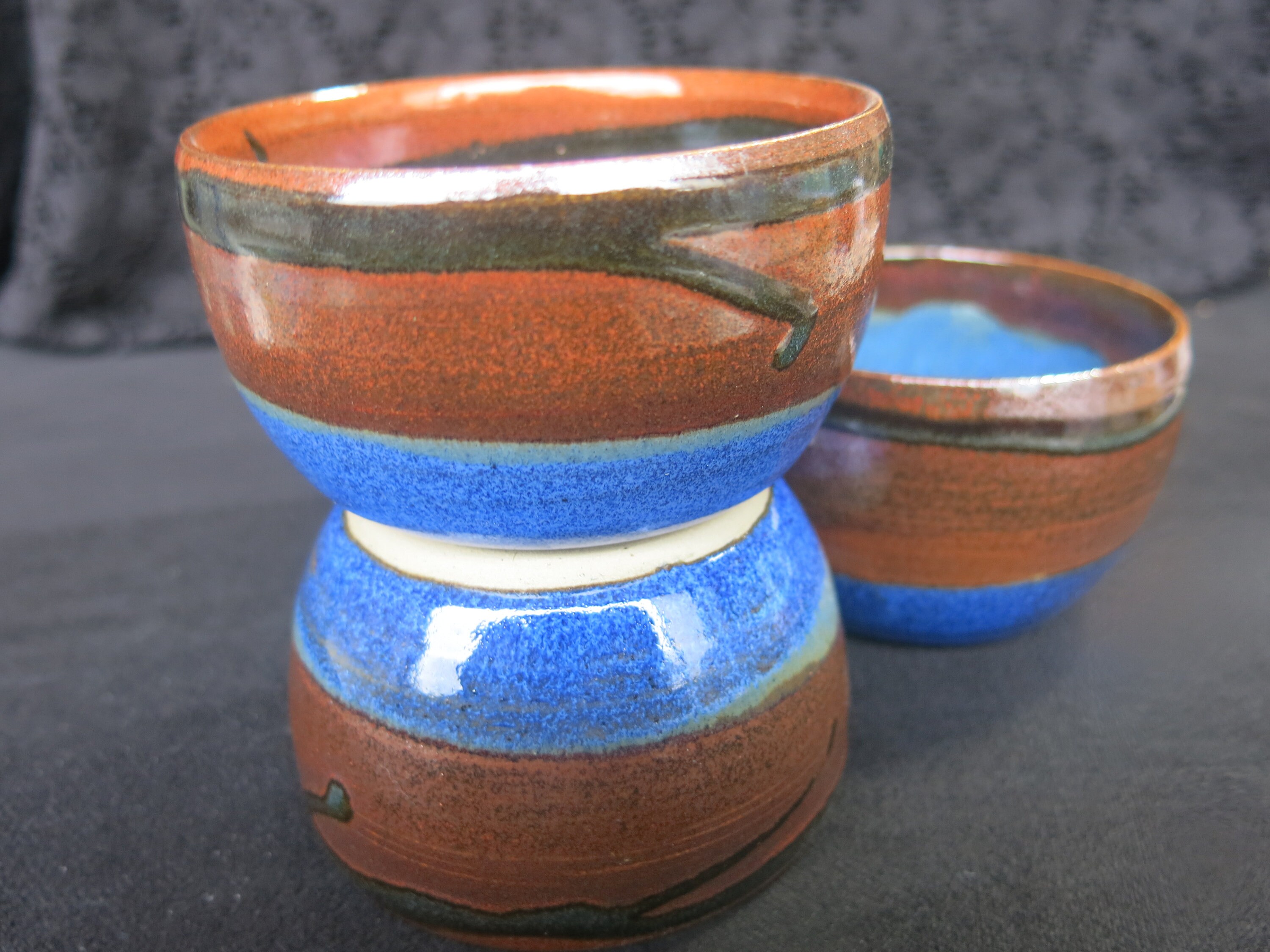 Bols en Grès Rouge Bleu et Noir Pour Le Thé, Café