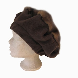 Baskenmütze mit Nerz & Wolle, Slouch-Beanie, Mütze mit Pelz, Chunky Hut,Fellmütze,Fellhut,Pelzhut,Beanie,Pelzmütze,Wintermütze,Samtmütze,
