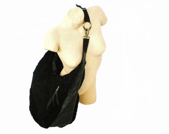 Large pouch bag made of fur, hobo bag, fur backpack, bag, leather backpack, fur bag, fur bag, handbag, fur bag, bag, fur bag