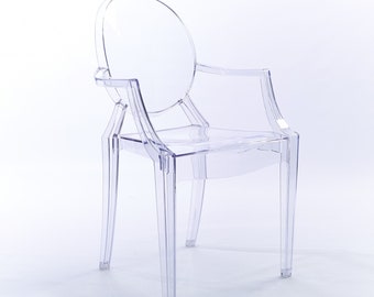 NICHES Ghost Louis Carver Chair with Arms Transparent Dining Kitchen Office Bedroom Chair Modern Stackable Plastic Perspex Acrylic Clear