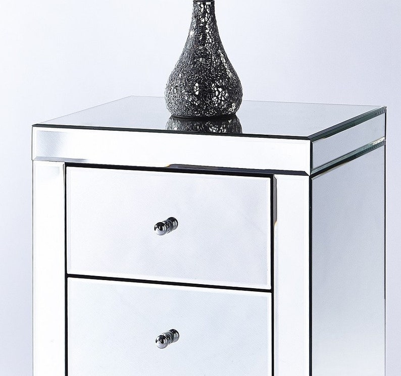 Set X 2 Mirrored Bedside Table 3 Drawer Chest Night Stand Mirrored Bedside Table 3 Drawer Chest
