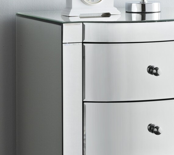 Set X 2 Mirrored Bow Front Bedside Night Table Chest Of Etsy