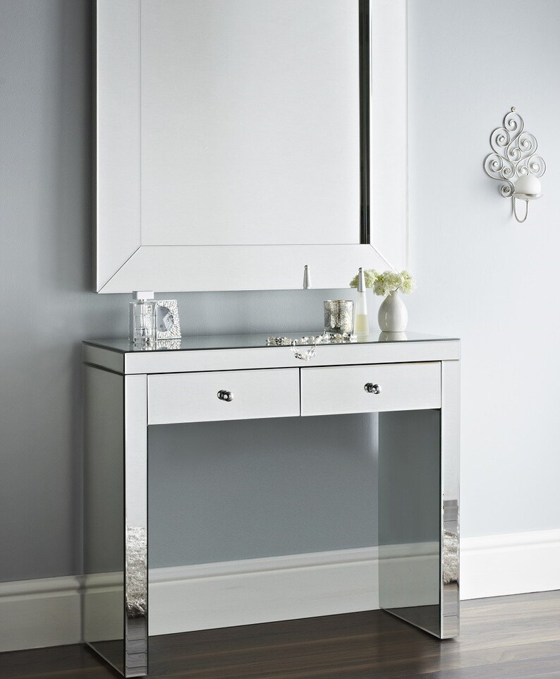 Mirrored Hall Or Dressing Table Two Storage Drawers New Chic Console 90 Cm Wide