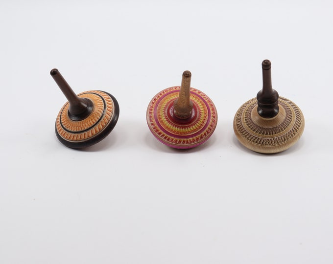 Set of 3 Handmade Wood Spinning Tops Etsy