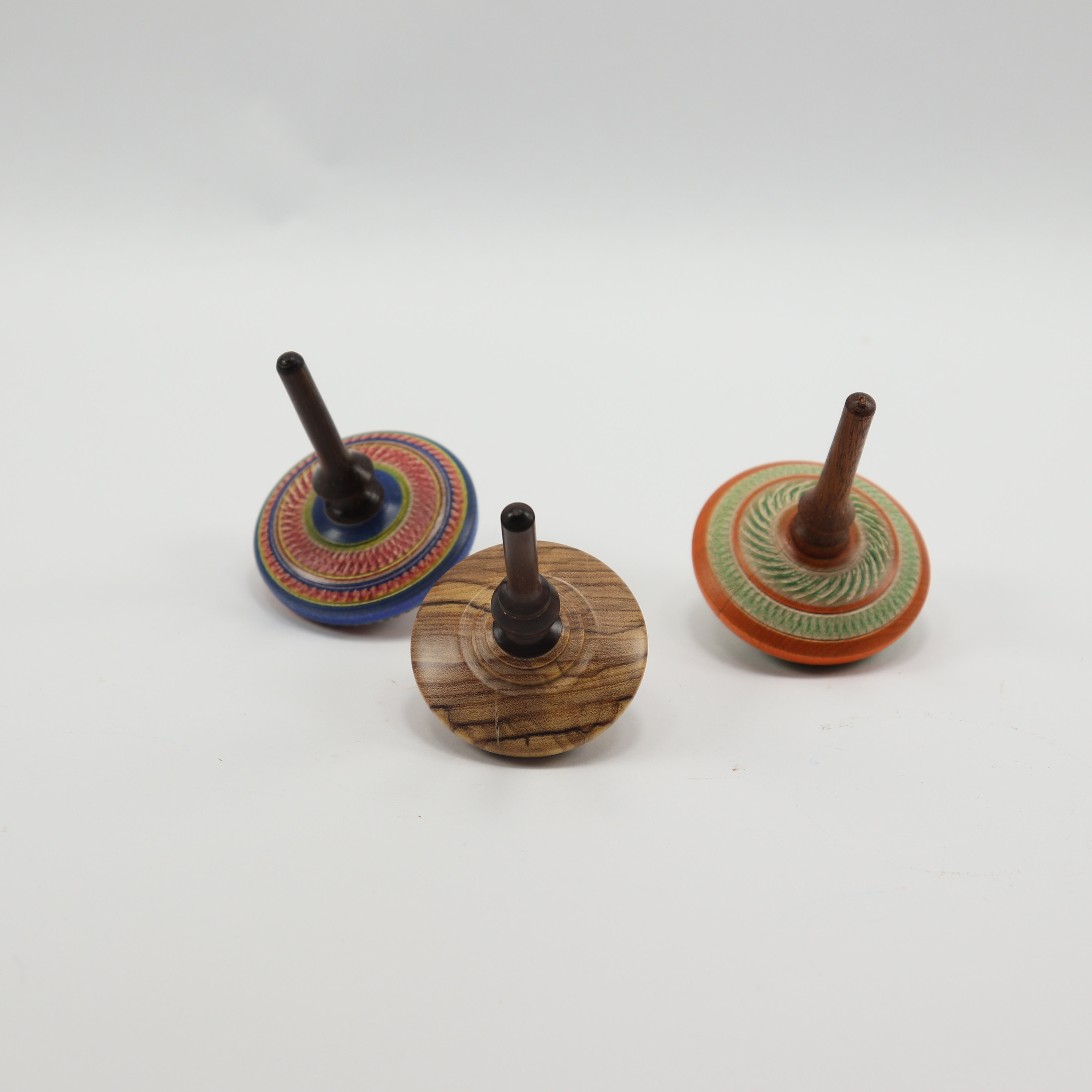 Set of 3 Handmade Wood Spinning Tops Etsy